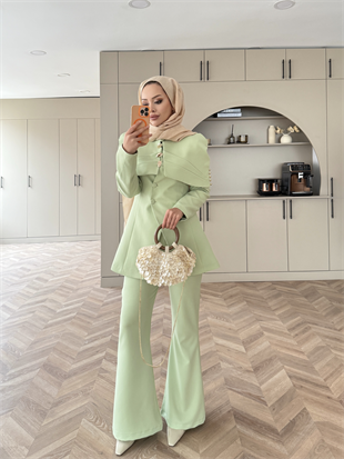 Mirel Pelerinli Ceket Takım Yeşil (26032)