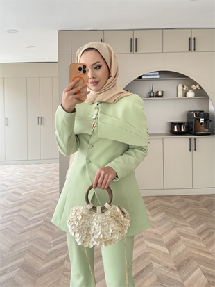 Mirel Pelerinli Ceket Takım Yeşil (26032)