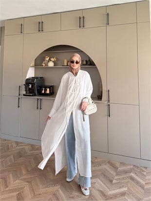Mivera Yırtmaçlı Bluz/Kimono Beyaz (4538)