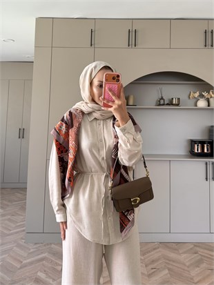Miori Keten Pantolonlu Takım Naturel (3146)