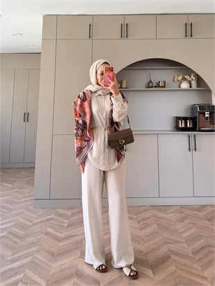 Miori Keten Pantolonlu Takım Naturel (3146)