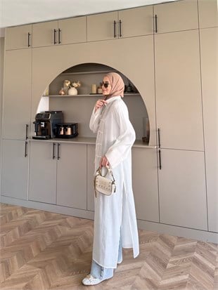 Mivera Yırtmaçlı Bluz/Kimono Beyaz (4538)