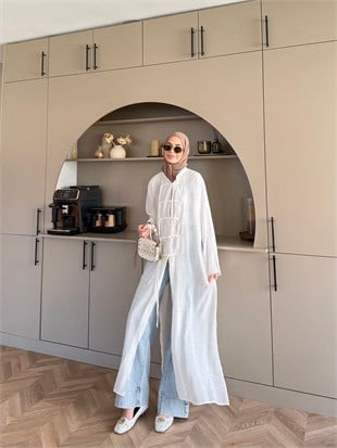 Mivera Yırtmaçlı Bluz/Kimono Beyaz (4538)