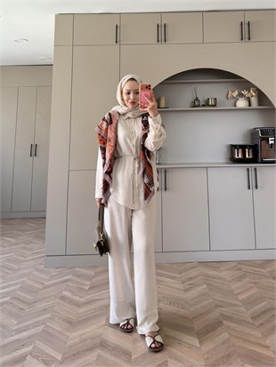 Miori Keten Pantolonlu Takım Naturel (3146)