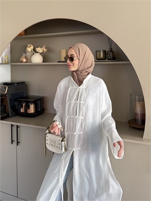 Mivera Yırtmaçlı Bluz/Kimono Beyaz (4538)
