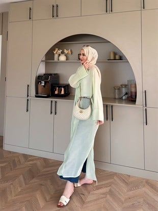 Mivera Yırtmaçlı Bluz/Kimono Çağla Yeşili (4538)