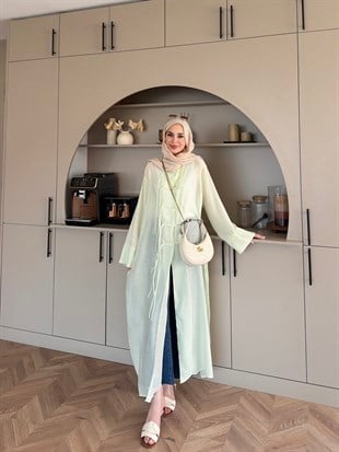 Mivera Yırtmaçlı Bluz/Kimono Çağla Yeşili (4538)