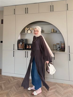 Mivera Yırtmaçlı Bluz/Kimono Kahve (4538)