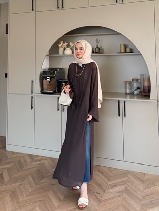 Mivera Yırtmaçlı Bluz/Kimono Kahve (4538)