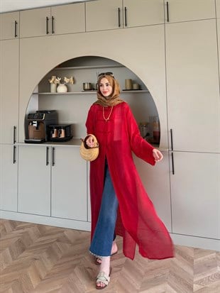 Mivera Yırtmaçlı Bluz/Kimono Kırmızı (4538)