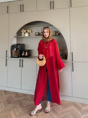 Mivera Yırtmaçlı Bluz/Kimono Kırmızı (4538)