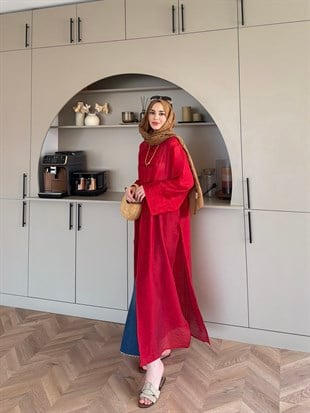 Mivera Yırtmaçlı Bluz/Kimono Kırmızı (4538)