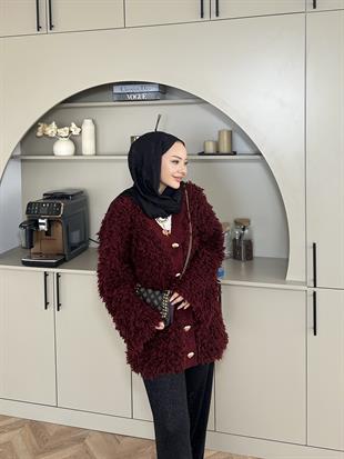 Moira Saçaklı Hırka Bordo