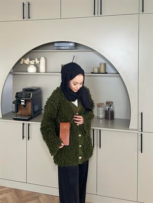 Moira Saçaklı Hırka Haki