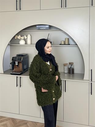 Moira Saçaklı Hırka Haki