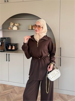 Moka Beli Büzgülü Dik Yaka Oysh Takım Kahve (2384)