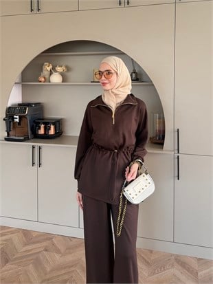 Moka Beli Büzgülü Dik Yaka Oysh Takım Kahve (2384)