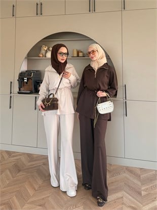 Moka Beli Büzgülü Oysh Takım Bej (2384)