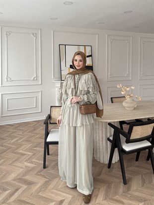 Mollis Fırfırlı Pantolon Takım Çağla Yeşili (3040)