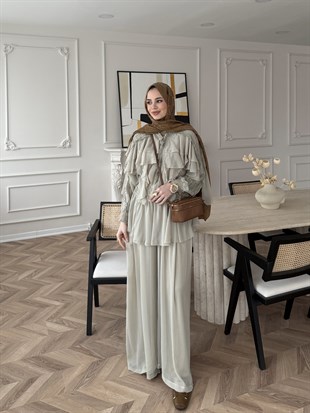 Mollis Fırfırlı Pantolon Takım Çağla Yeşili (3040)