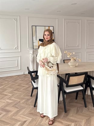 Mollis Fırfırlı Pantolon Takım Ekru (3040)