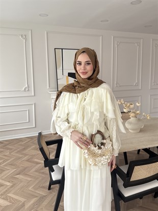 Mollis Fırfırlı Pantolon Takım Ekru (3040)