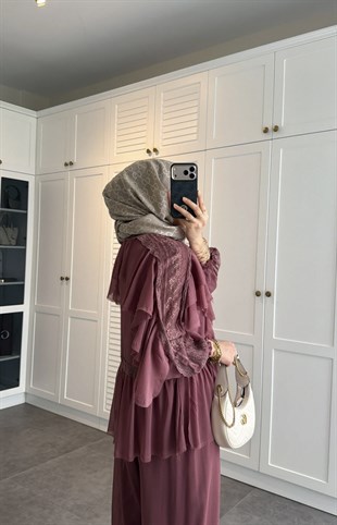 Mollis Fırfırlı Pantolon Takım Gül Kurusu (3040)