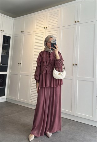 Mollis Fırfırlı Pantolon Takım Gül Kurusu (3040)