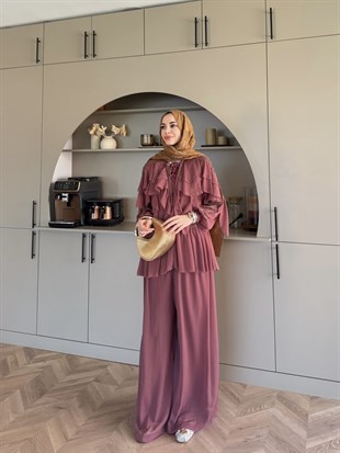 Mollis Fırfırlı Pantolon Takım Gül Kurusu (3040)