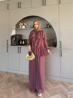 Mollis Fırfırlı Pantolon Takım Gül Kurusu (3040)