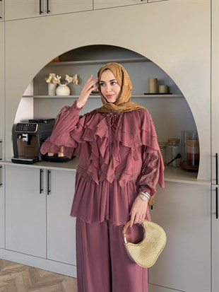 Mollis Fırfırlı Pantolon Takım Gül Kurusu (3040)