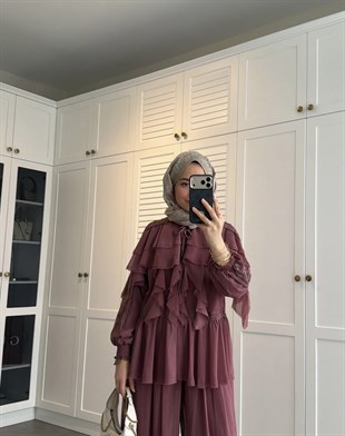 Mollis Fırfırlı Pantolon Takım Gül Kurusu (3040)