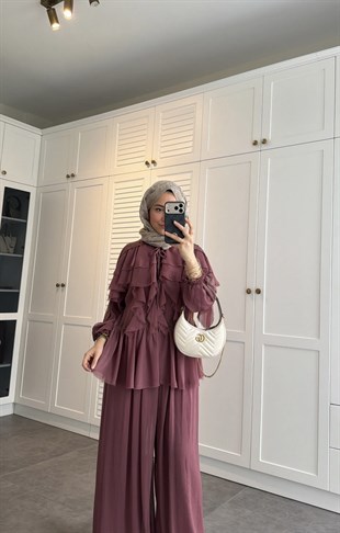 Mollis Fırfırlı Pantolon Takım Gül Kurusu (3040)
