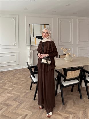 Mollis Fırfırlı Pantolon Takım Kahve (3040) 