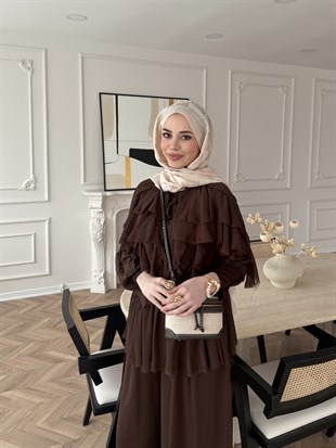 Mollis Fırfırlı Pantolon Takım Kahve (3040) 