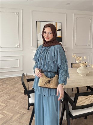 Mollis Fırfırlı Pantolon Takım Mavi (3040)