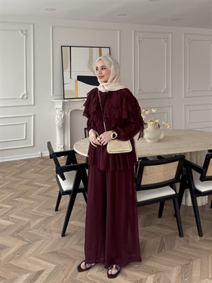 Mollis Fırfırlı Pantolon Takım Mürdüm (3040)