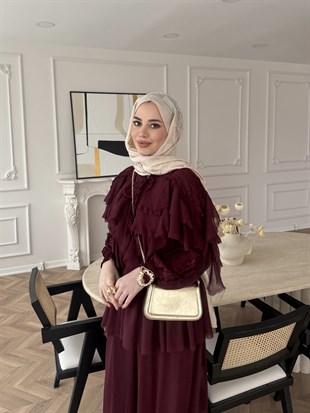 Mollis Fırfırlı Pantolon Takım Mürdüm (3040)