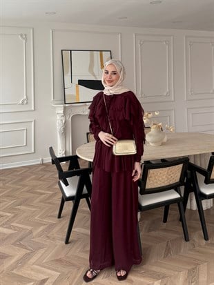Mollis Fırfırlı Pantolon Takım Mürdüm (3040)