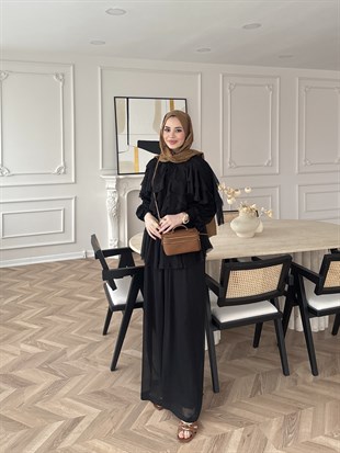 Mollis Fırfırlı Pantolon Takım Siyah (3040)