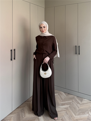 Monacco Pileli Pantolonlu Takım Acı Kahve (5729)