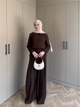Monacco Pileli Pantolonlu Takım Acı Kahve (5729)