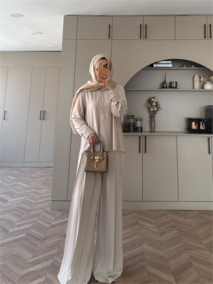 Monacco Pileli Pantolonlu Takım Bej (5729)