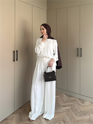 Monacco Pileli Pantolonlu Takım Beyaz (5729)