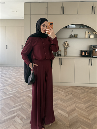 Monacco Pileli Pantolonlu Takım Bordo (5729)