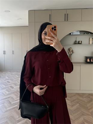 Monacco Pileli Pantolonlu Takım Bordo (5729)