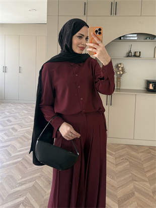 Monacco Pileli Pantolonlu Takım Bordo (5729)