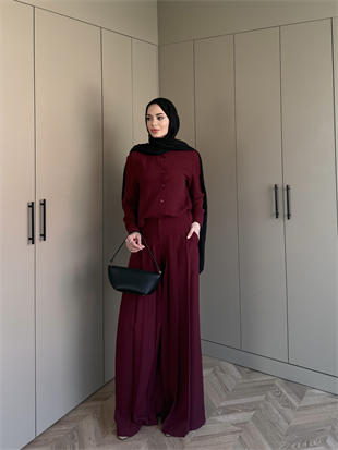 Monacco Pileli Pantolonlu Takım Bordo (5729)