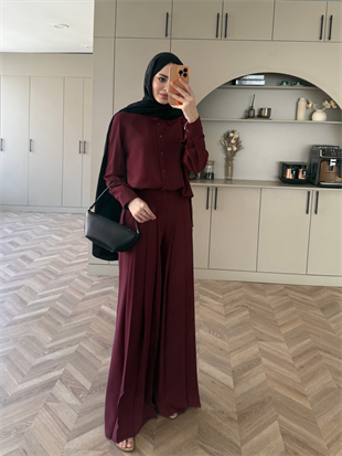 Monacco Pileli Pantolonlu Takım Bordo (5729)