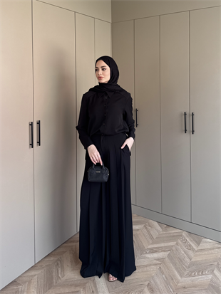 Monacco Pileli Pantolonlu Takım Siyah (5729)